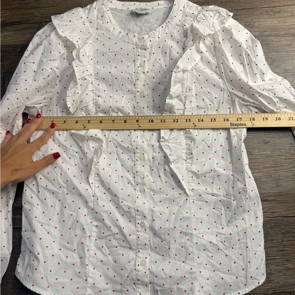 J. Crew White and Red Hearts Ruffled Bib Collar Blouse Top - Picture 3 of 6